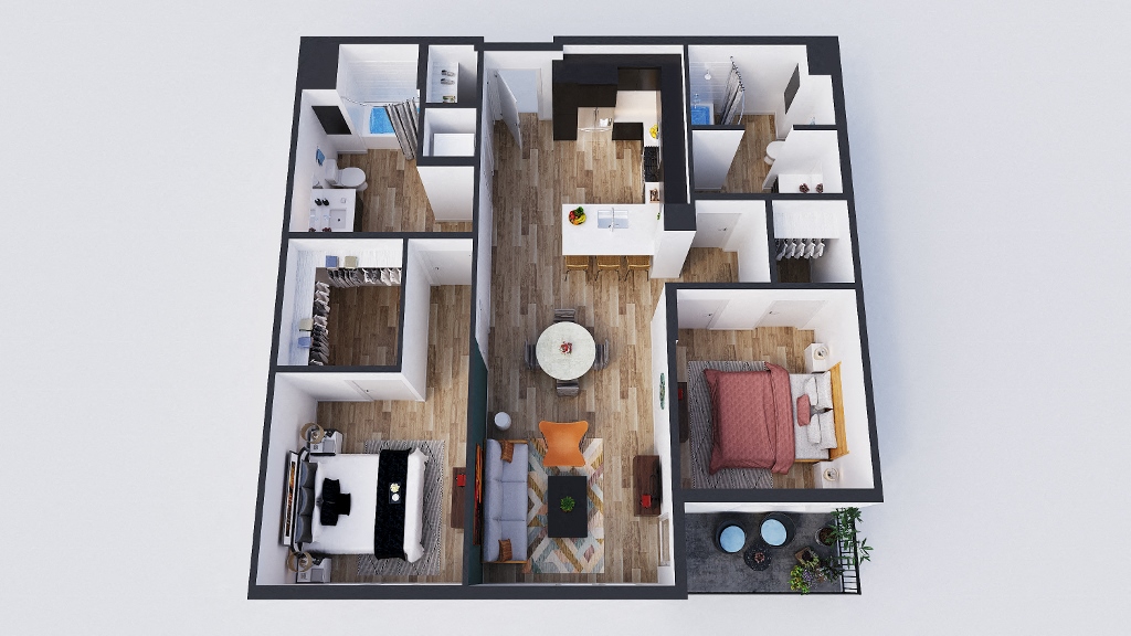 Floor plan for 2 beds, 2 baths, 1151 sqft